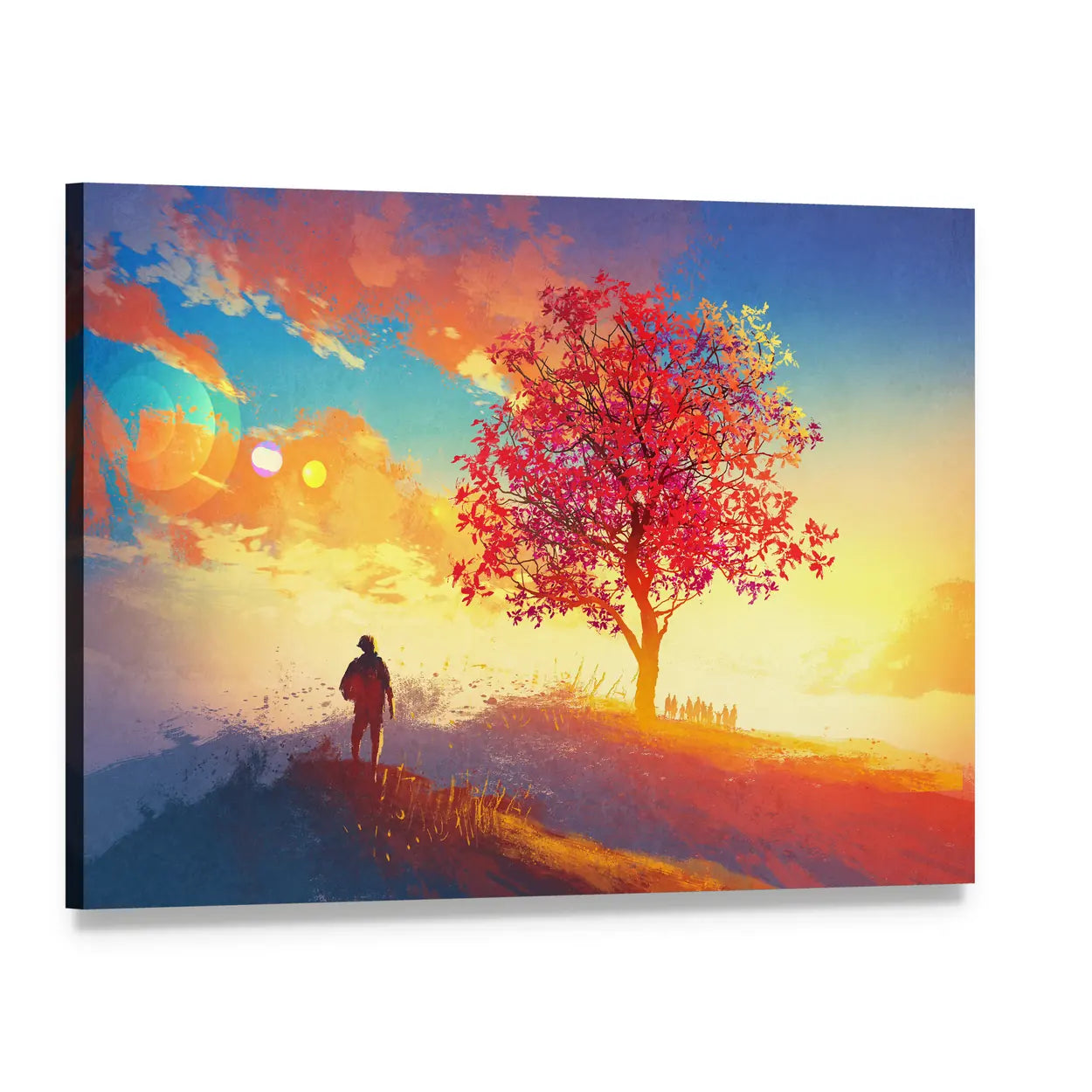 Solitary Hiker in Autumn Mountains Canvas Wall Art, single panel gallery wrapped canvas, angled product view