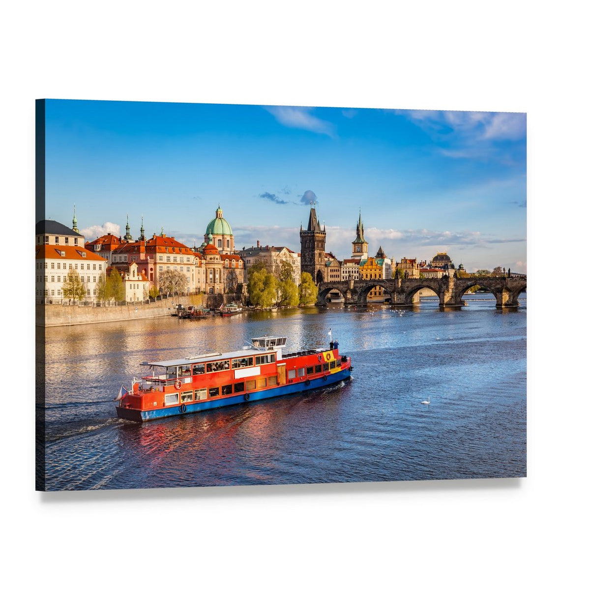 Cruise Boat on Vltava River Canvas Wall Art, single panel gallery wrapped canvas, angled product view
