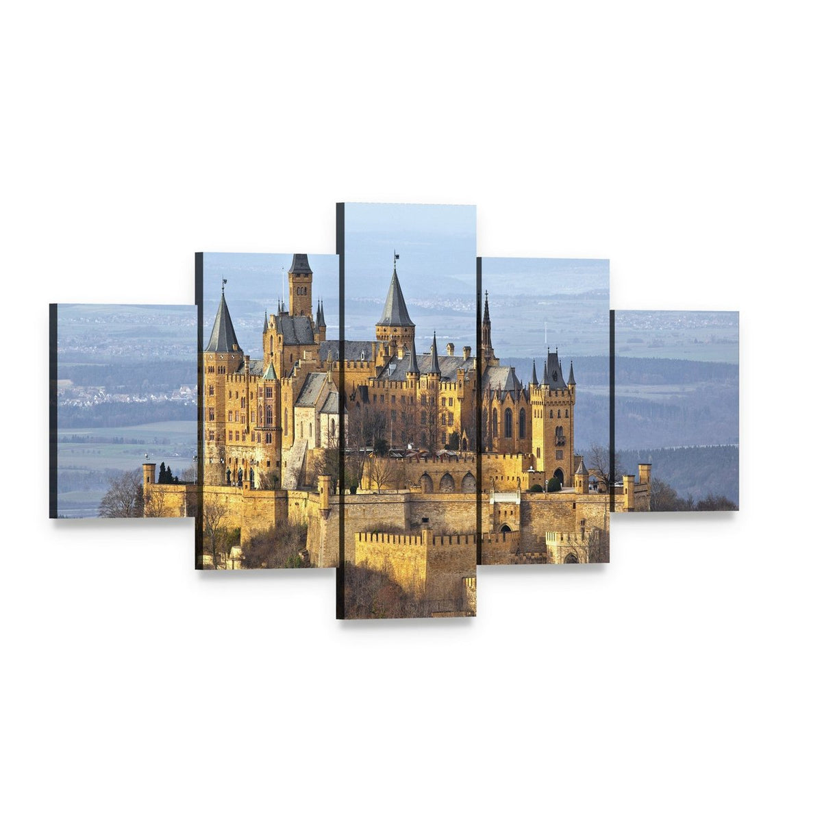 Hohenzollern Castle Canvas Wall Art, 5 panel 5 Star layout gallery wrapped canvas set, angled product view