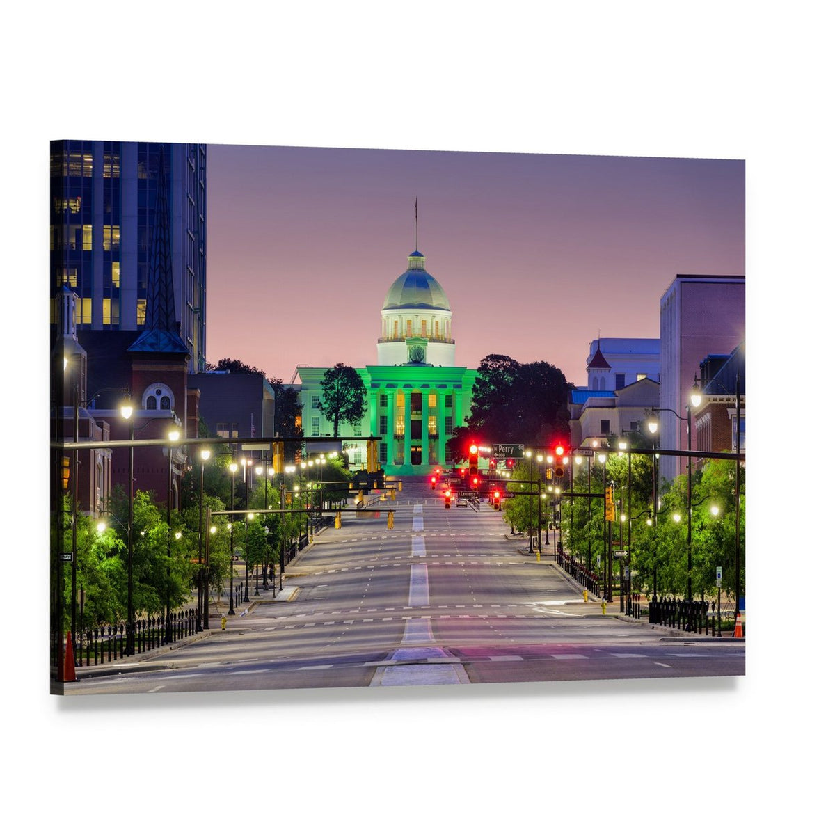 Alabama State Capitol at Night Canvas Wall Art, single panel gallery wrapped canvas, angled product view