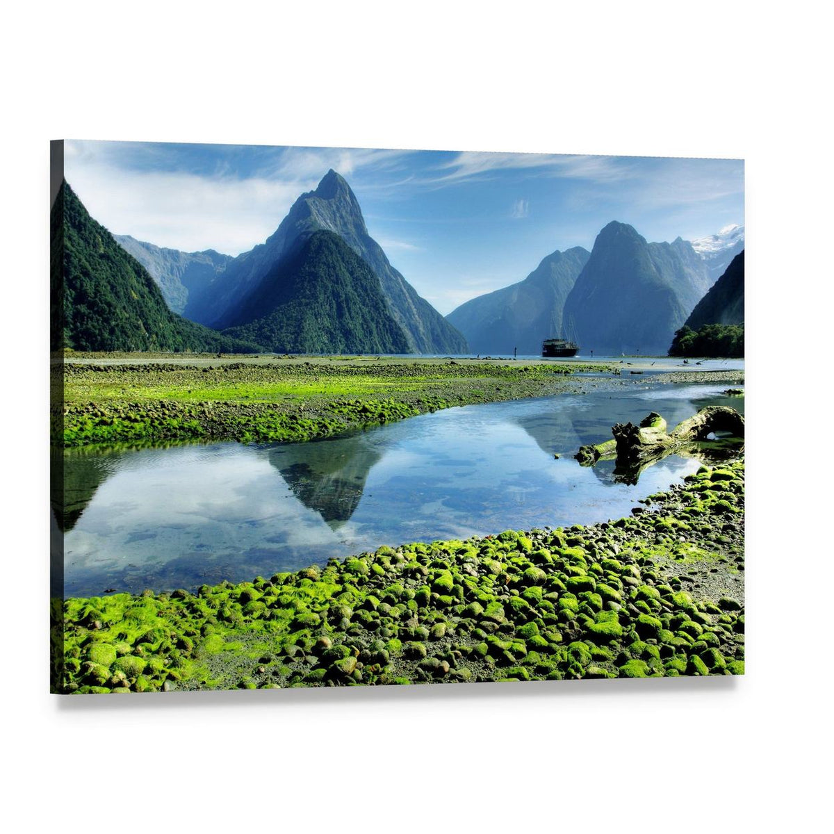 Lake and Mitre Peak Canvas Wall Art, single panel gallery wrapped canvas, angled product view
