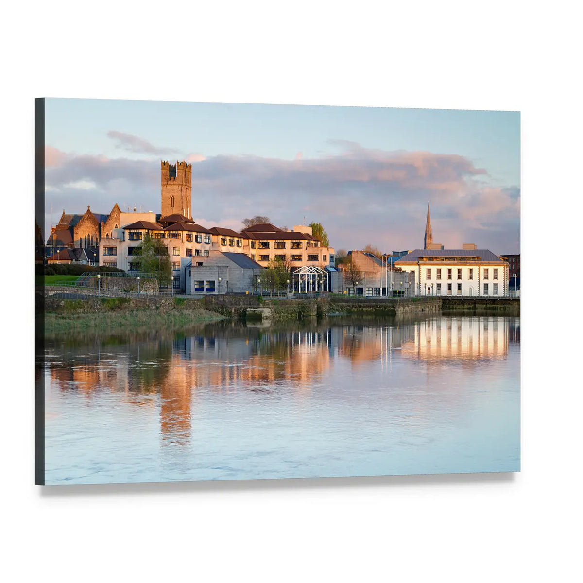 Shannon River Townscape at Sunset, Ireland Canvas Wall Art, single panel gallery wrapped canvas, angled product view