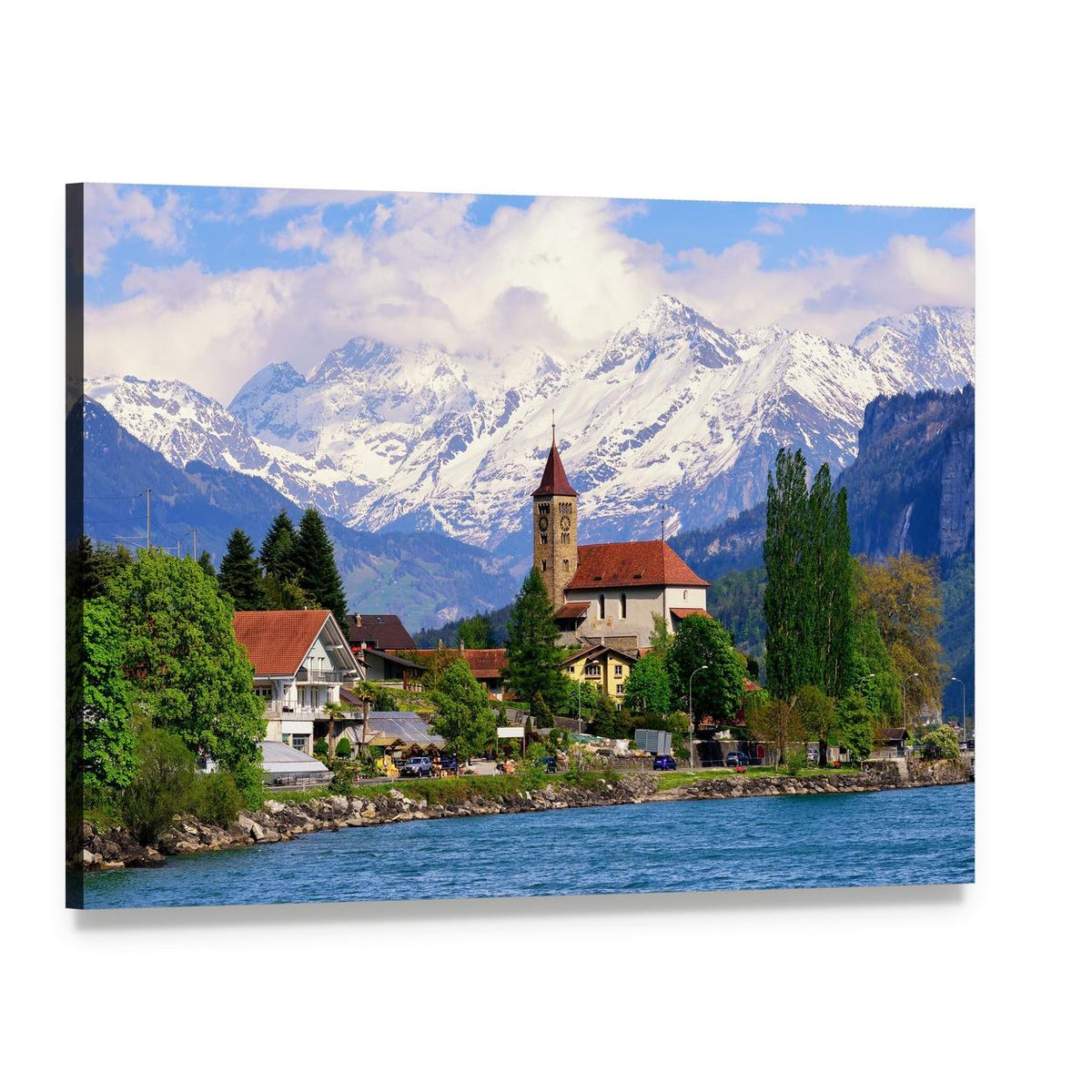 Brienz Town at Lake Switzerland Canvas Wall Art, single panel gallery wrapped canvas, angled product view