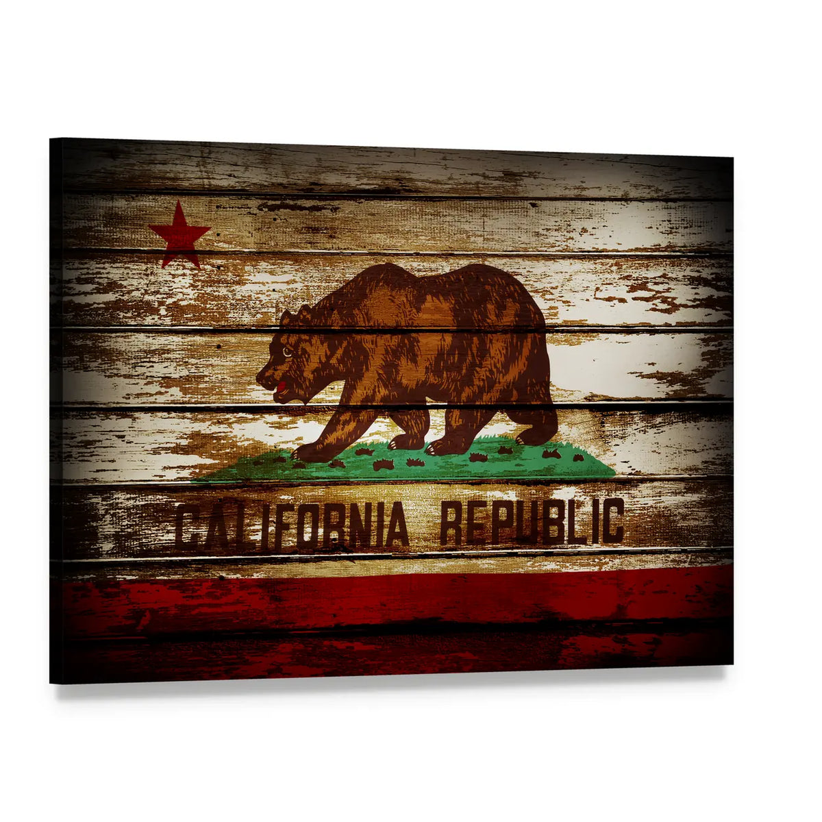 Grunge California Republic Flag Canvas Wall Art, single panel gallery wrapped canvas, angled product view