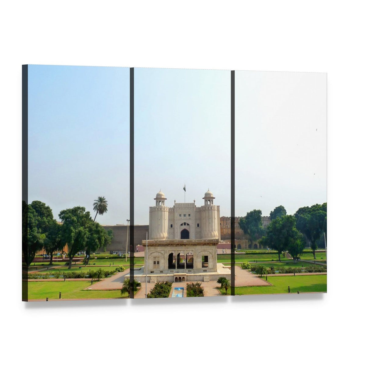 Shahi Qilla Fort in Lahore Canvas Wall Art, 3 panel 3 Horizontal layout gallery wrapped canvas set, angled product view