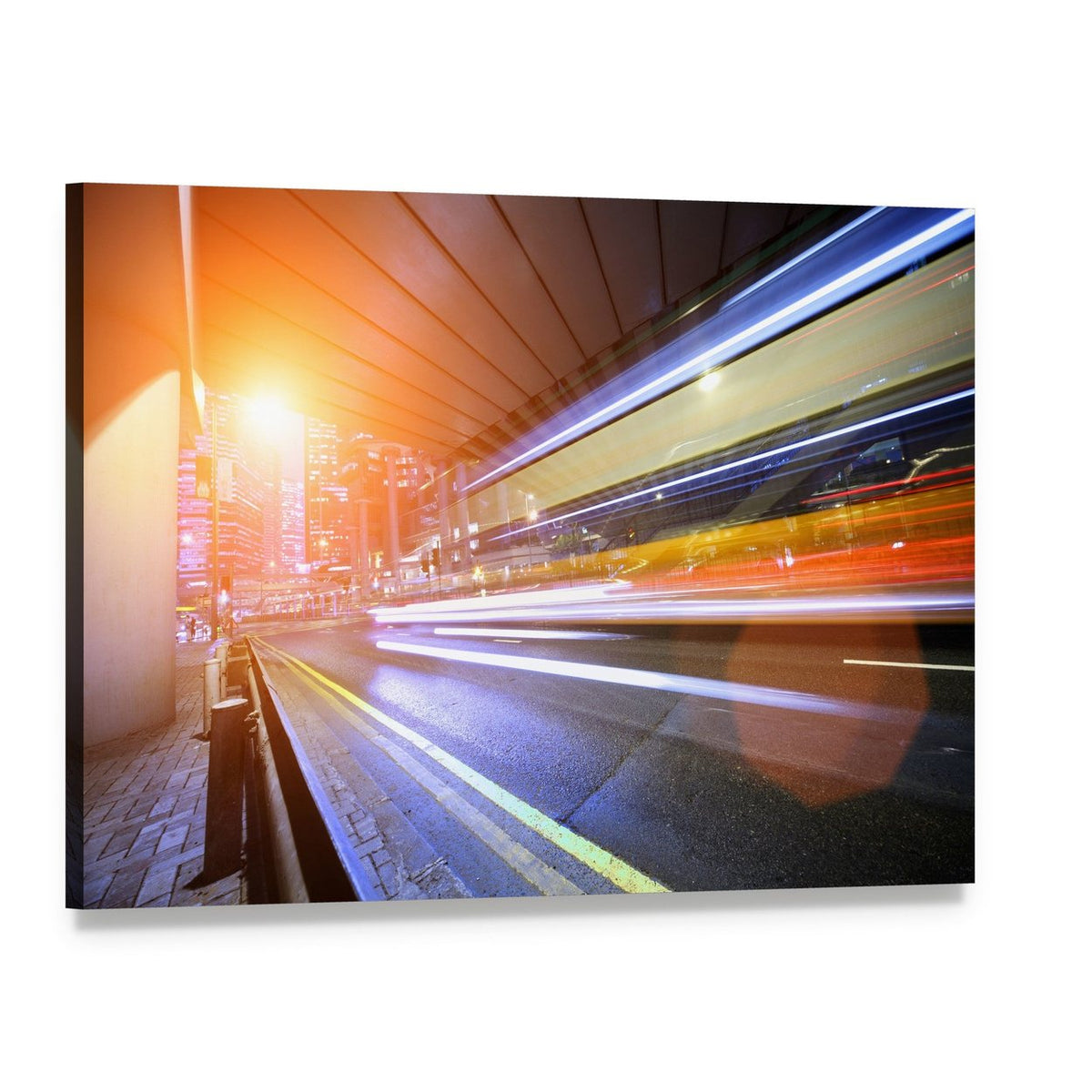 Fast Moving Train at Night Canvas Wall Art, single panel gallery wrapped canvas, angled product view