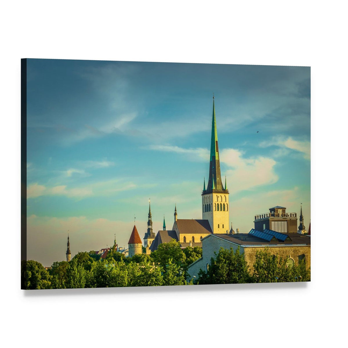 Tallinn Old Town Cityscape Canvas Wall Art, single panel gallery wrapped canvas, angled product view