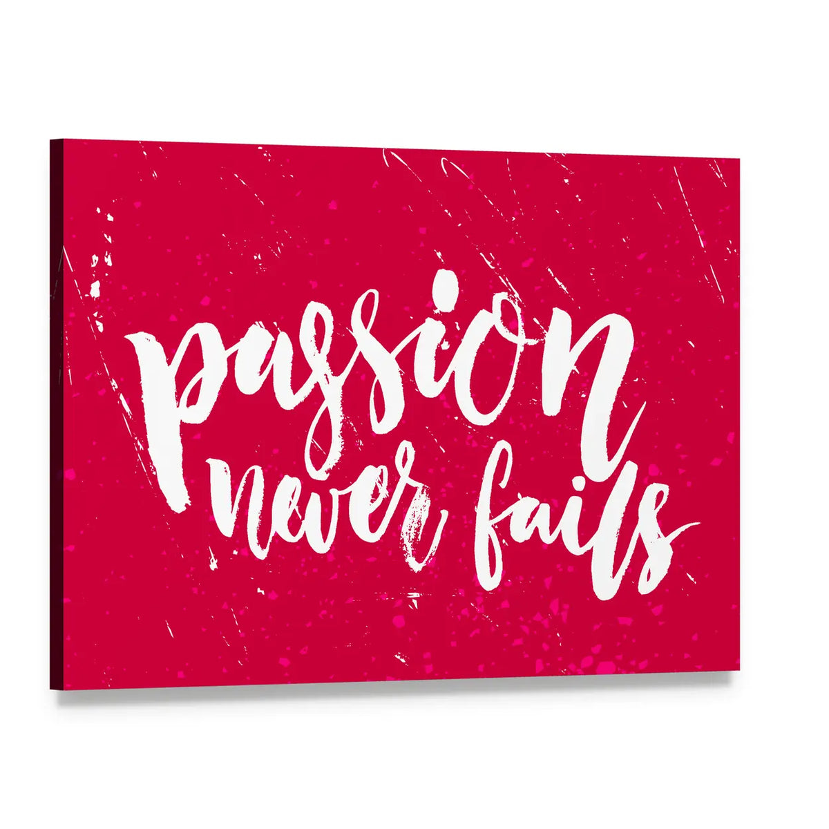Passion Never Fails Typography Print Canvas Wall Art, single panel gallery wrapped canvas, angled product view