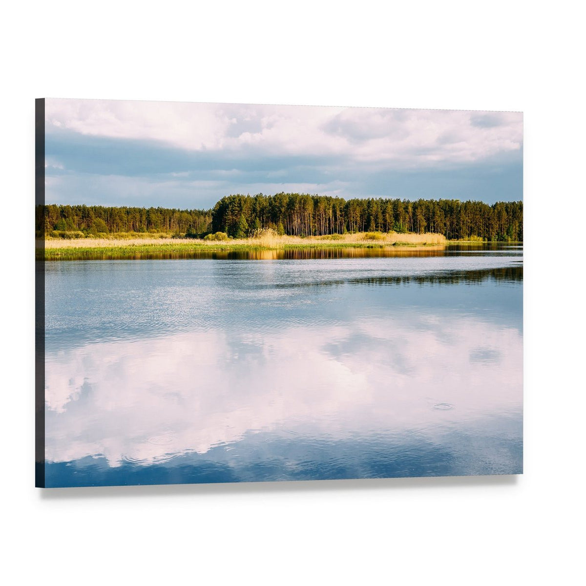 River Reflection in Forest Canvas Wall Art, single panel gallery wrapped canvas, angled product view