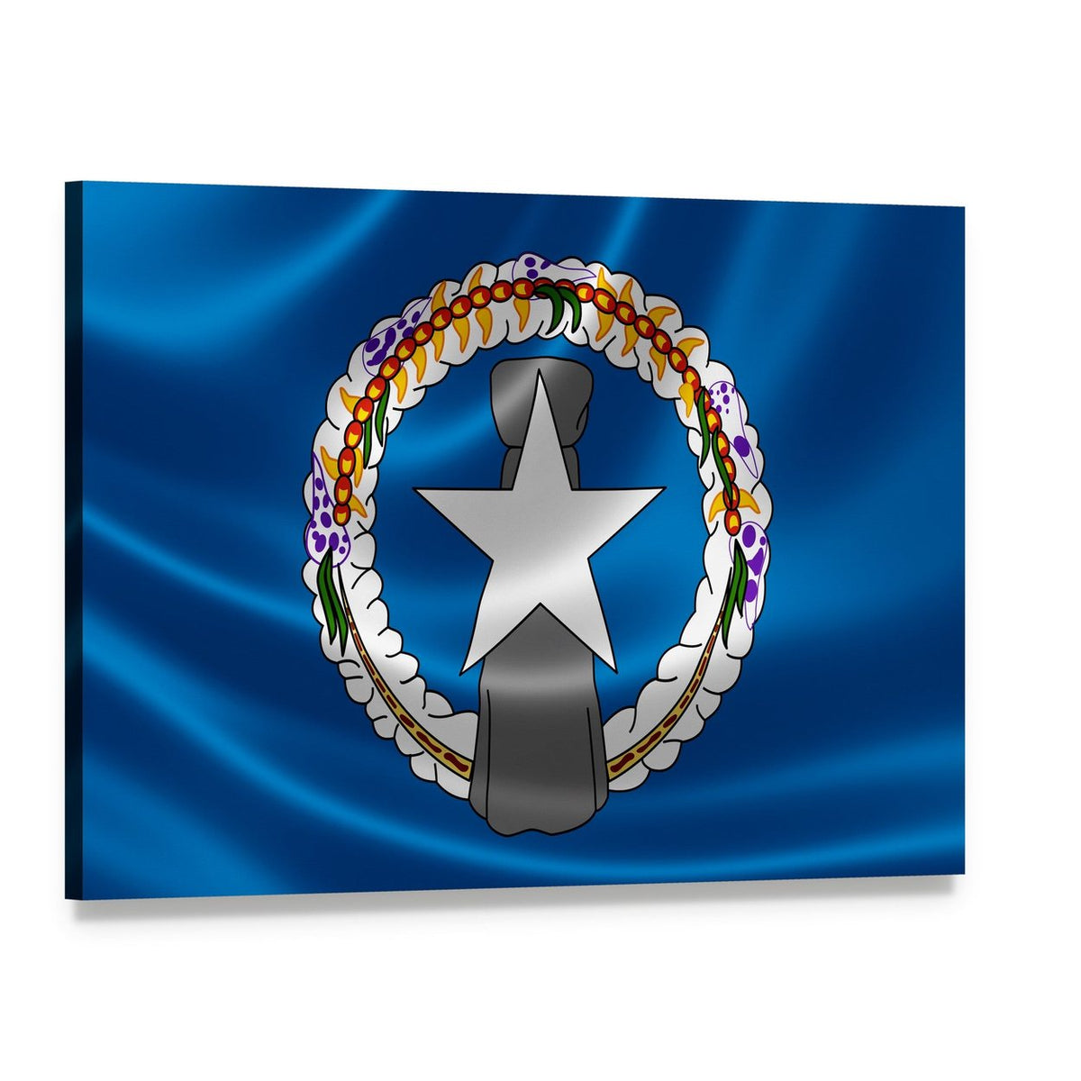 Northern Mariana Islands Flag with Wreath and Star Canvas Wall Art, single panel gallery wrapped canvas, angled product view