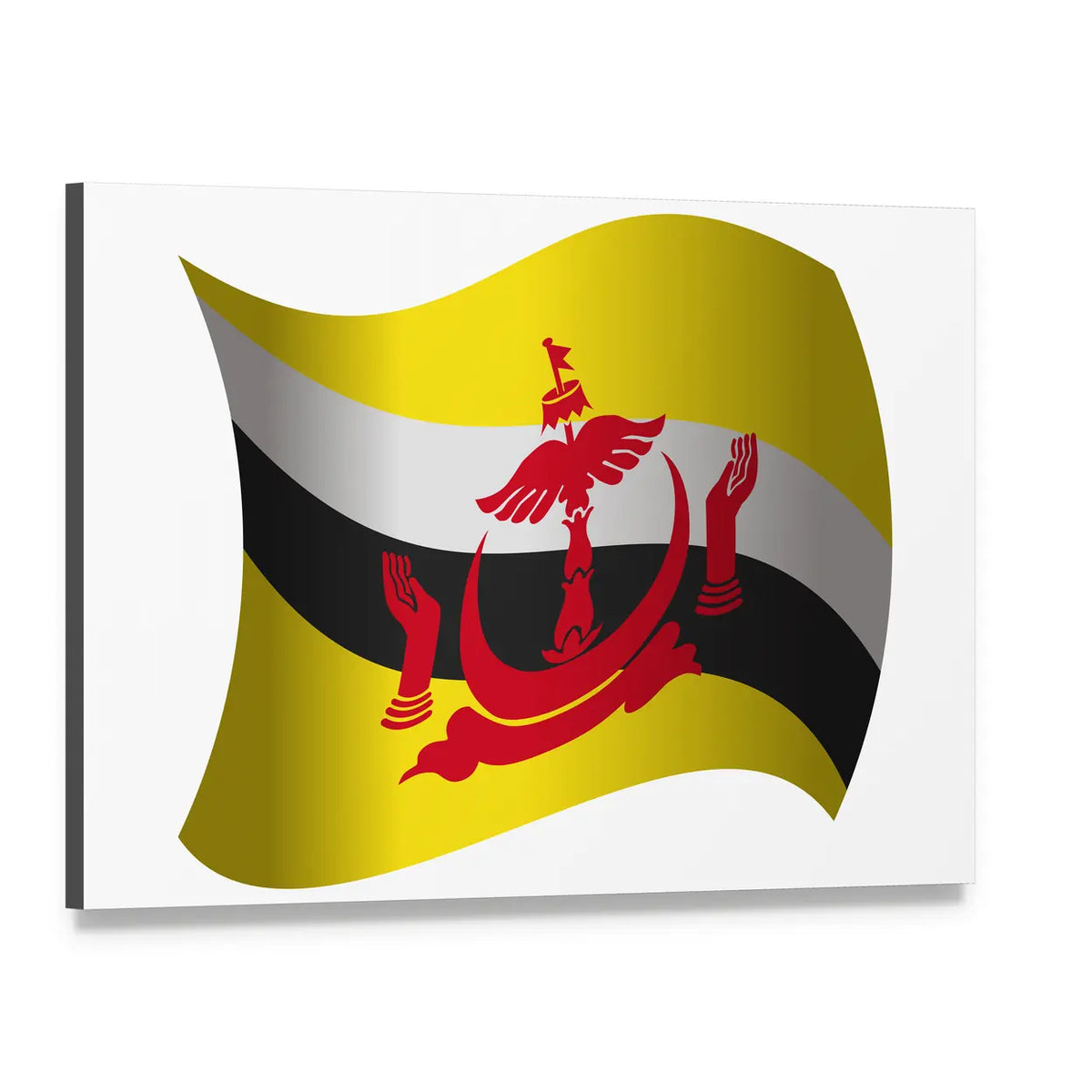 Brunei Flag with National Emblem Canvas Wall Art, single panel gallery wrapped canvas, angled product view