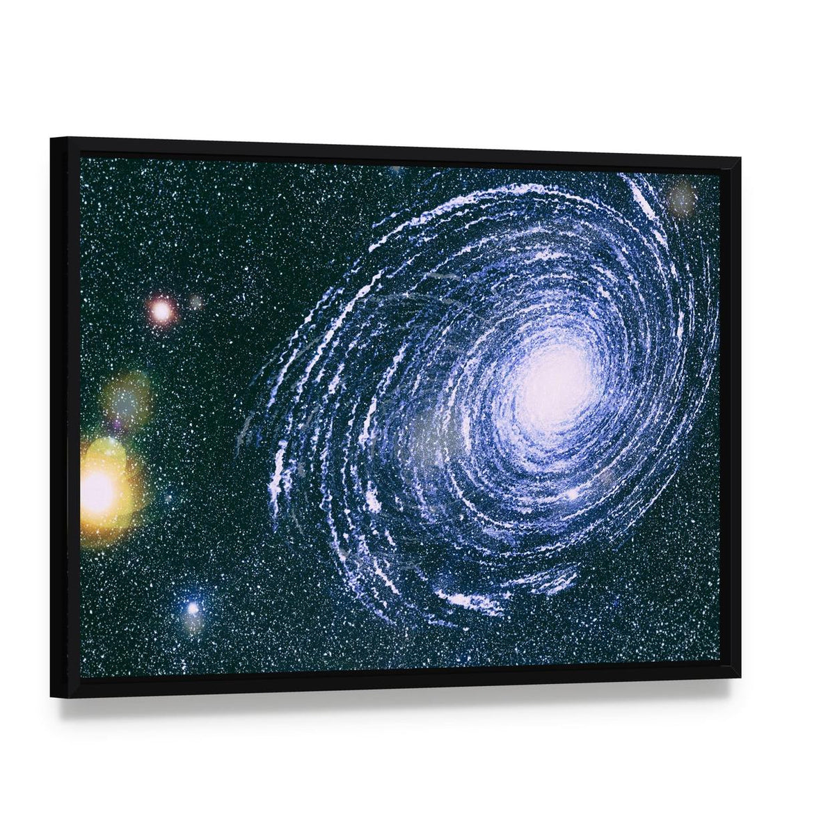 Starry Outer Space Canvas Wall Art, framed canvas in a black floater frame, angled product view