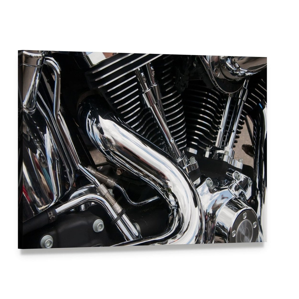 Shiny Motorcycle Engine Canvas Wall Art, single panel gallery wrapped canvas, angled product view