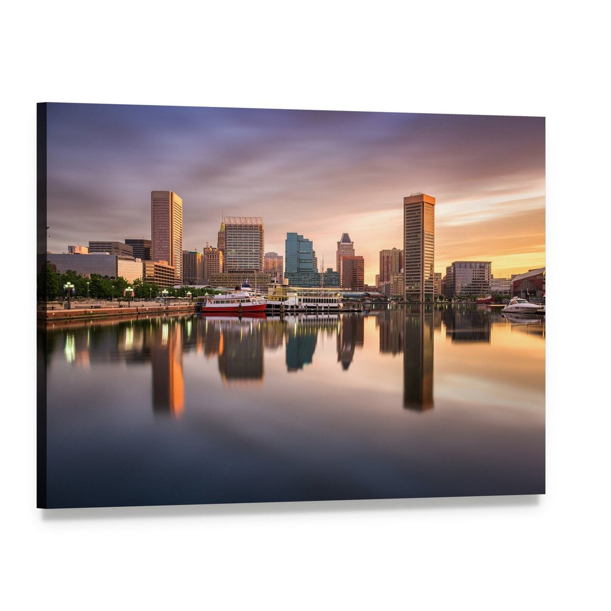 Usa Skyline at the Inner Harbor Canvas Wall Art, single panel gallery wrapped canvas, angled product view