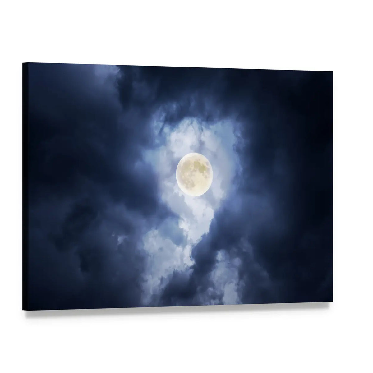 Supermoon in Clouds Canvas Wall Art, single panel gallery wrapped canvas, angled product view
