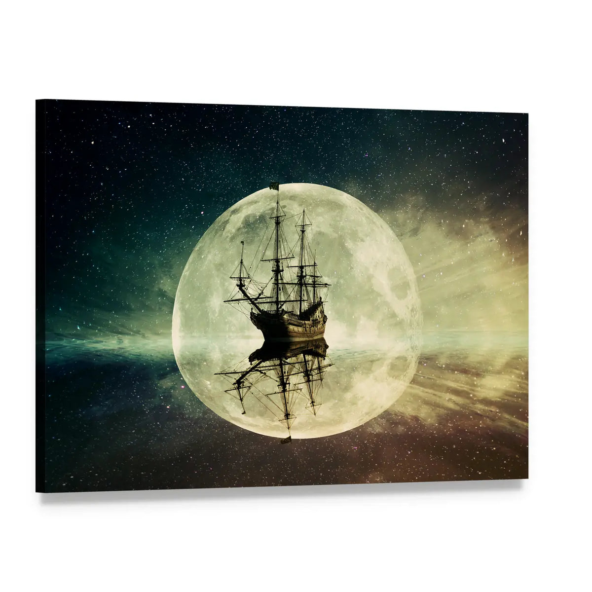Moonlit Sailing Ship Canvas Wall Art, single panel gallery wrapped canvas, angled product view