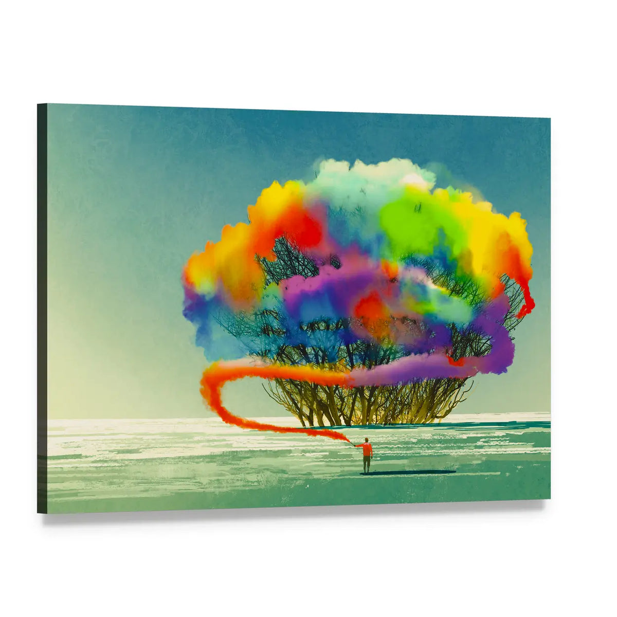 Colorful Smoke Flare Illustration Canvas Wall Art, single panel gallery wrapped canvas, angled product view