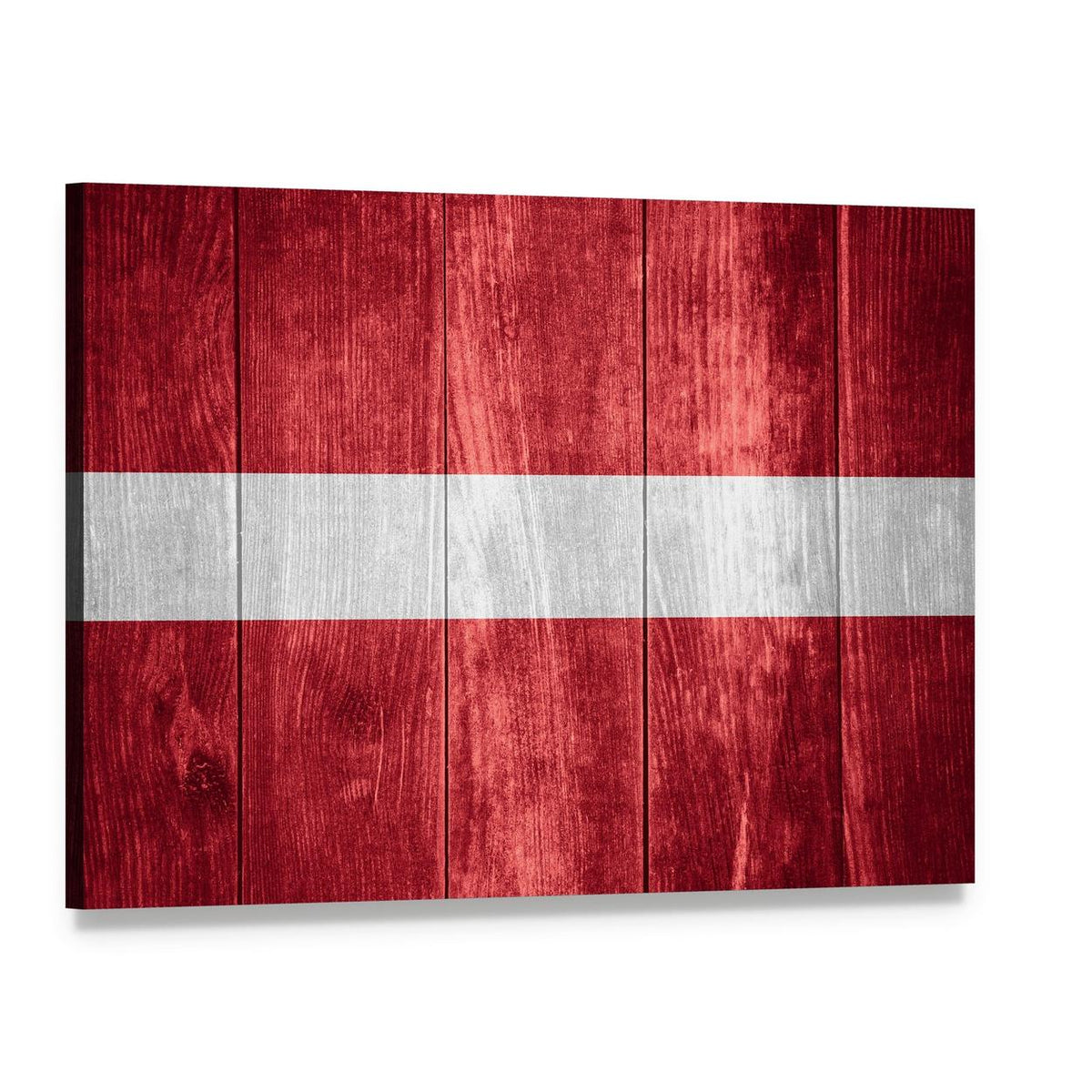 Latvian Flag with Wood Grain Texture Canvas Wall Art, single panel gallery wrapped canvas, angled product view