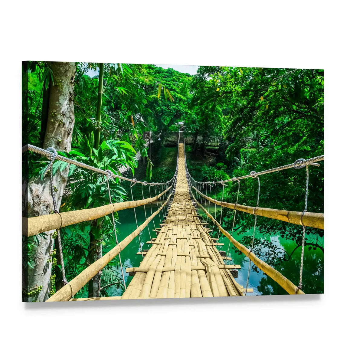Bamboo Suspension Bridge Canvas Wall Art, single panel gallery wrapped canvas, angled product view