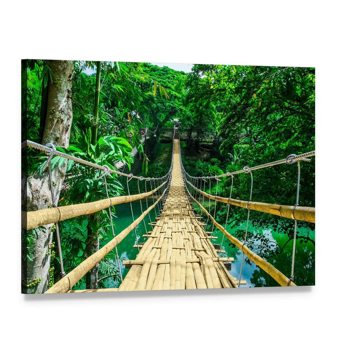 Bamboo Suspension Bridge Canvas Wall Art, single panel gallery wrapped canvas, angled product view