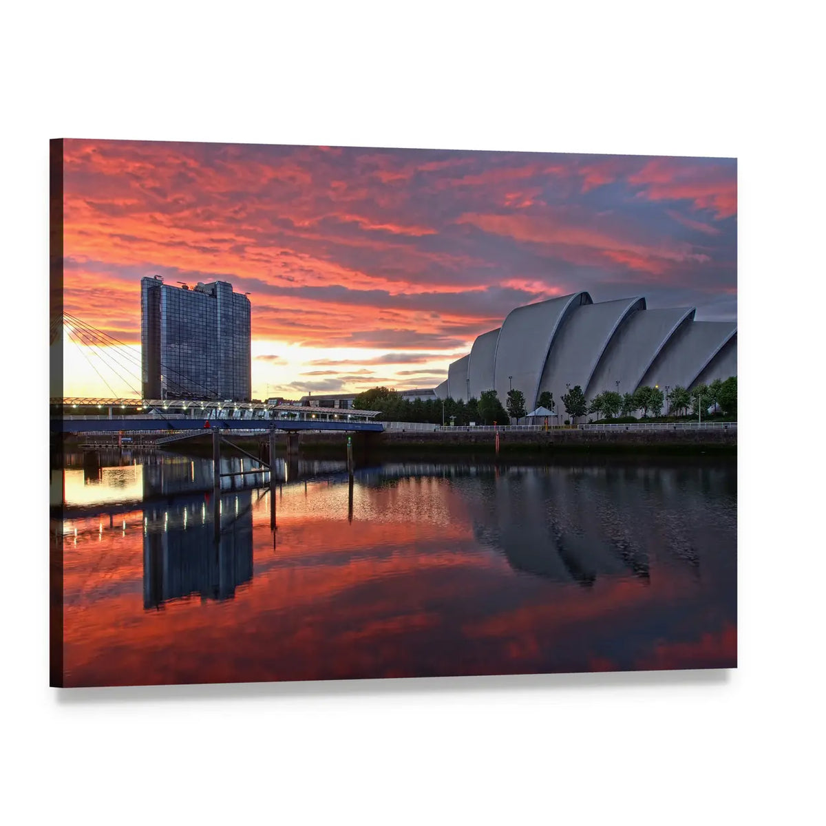 Glasgow Harbor District at Dusk Canvas Wall Art, single panel gallery wrapped canvas, angled product view