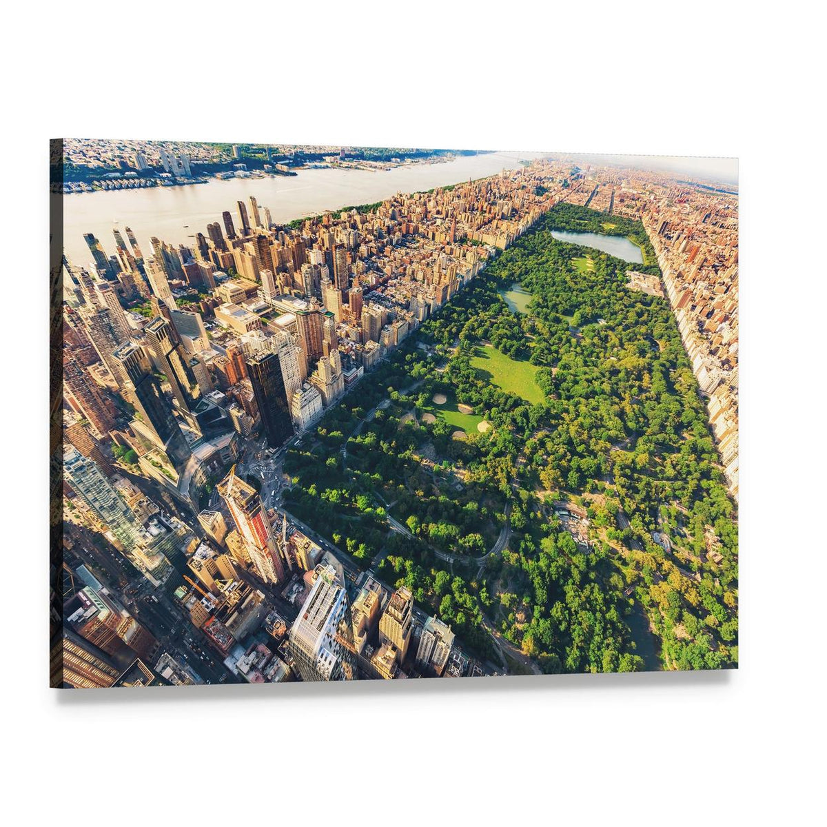 Aerial View of Manhattan Canvas Wall Art, single panel gallery wrapped canvas, angled product view