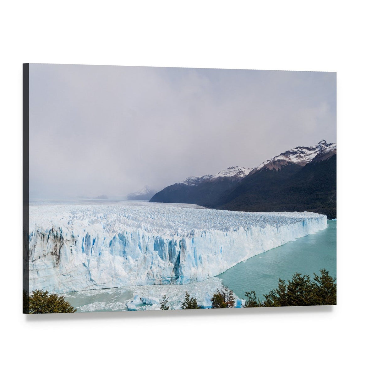 Perito Moreno Glacier Landscape Canvas Wall Art, single panel gallery wrapped canvas, angled product view