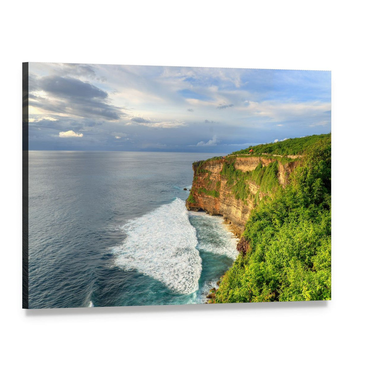 Uluwatu Temple Cliffside Ocean View Canvas Wall Art, single panel gallery wrapped canvas, angled product view