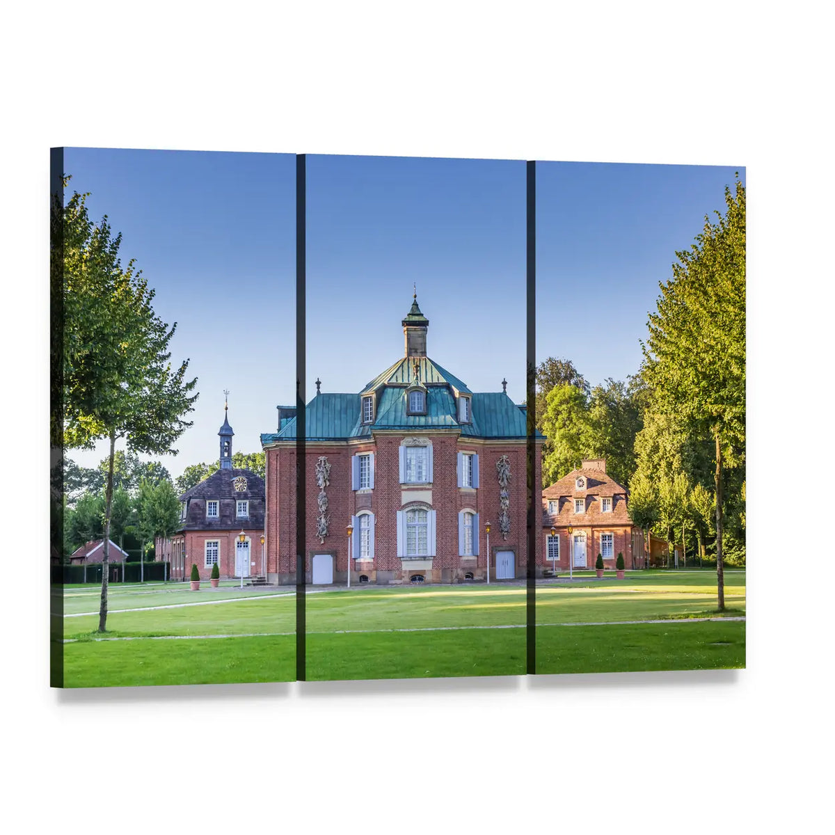 Clemenswerth Palace Sogel Canvas Wall Art, 3 panel 3 Horizontal layout gallery wrapped canvas set, angled product view