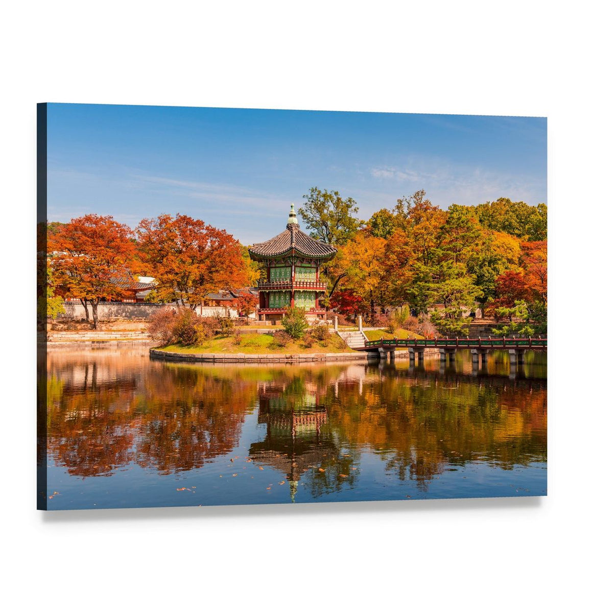 Gyeongbokgung Palace in Autumn Canvas Wall Art, single panel gallery wrapped canvas, angled product view