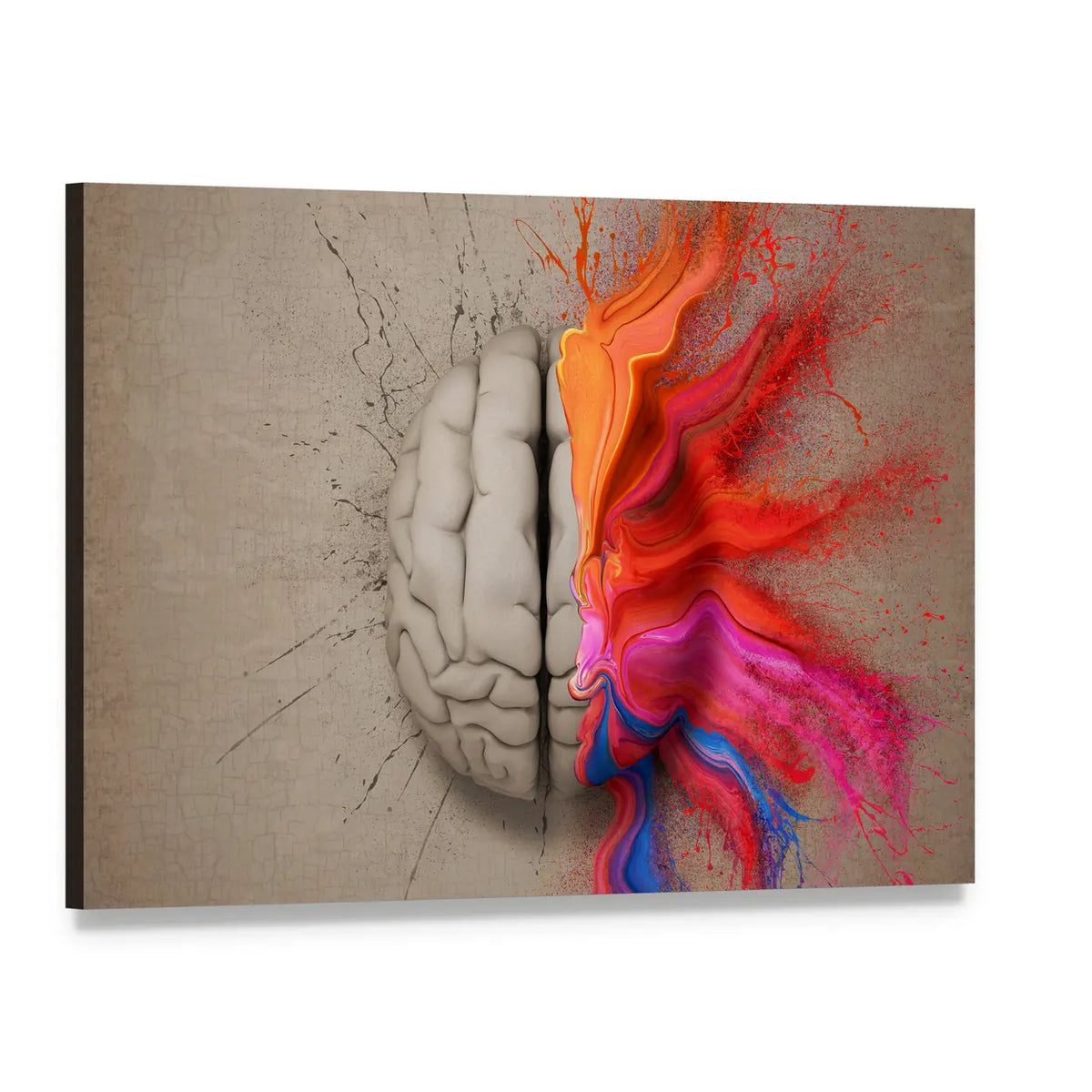 Creative Brain Paint Explosion Canvas Wall Art, single panel gallery wrapped canvas, angled product view