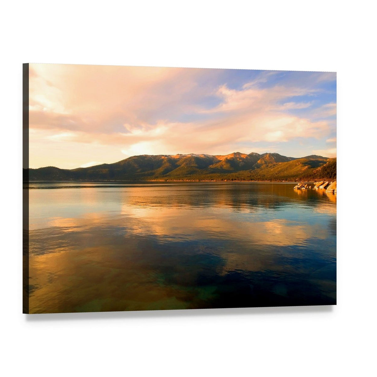 Lake Tahoe at Evening Canvas Wall Art, single panel gallery wrapped canvas, angled product view