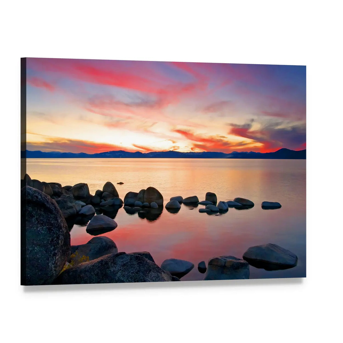 Lake Tahoe Sunrise with Reflections Canvas Wall Art, single panel gallery wrapped canvas, angled product view