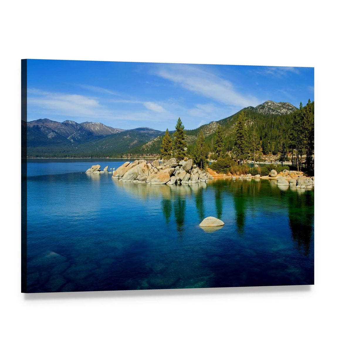 Lake Tahoe Reflections with Submerged Rocks Canvas Wall Art, single panel gallery wrapped canvas, angled product view
