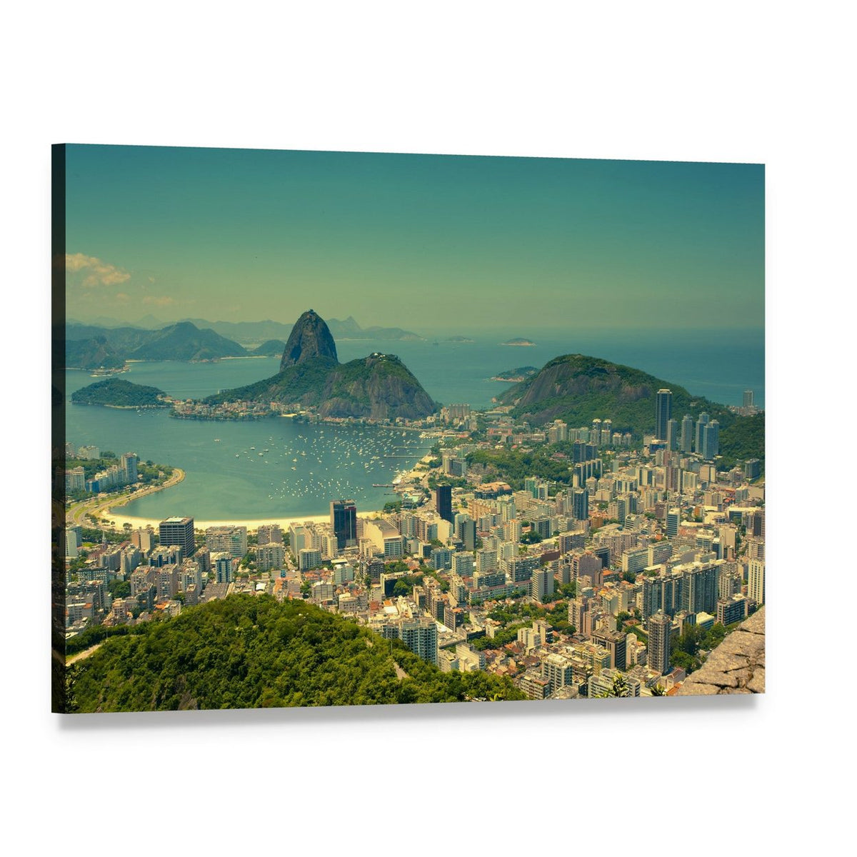 Rio De Janeiro Sugarloaf Mountain Aerial View Canvas Wall Art, single panel gallery wrapped canvas, angled product view