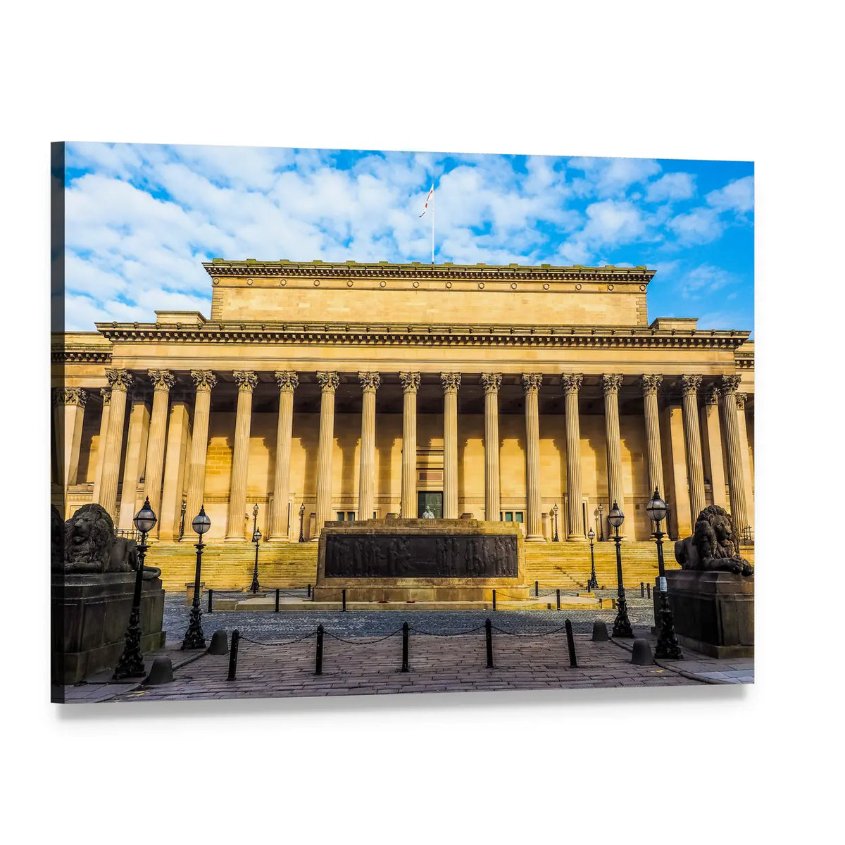 St George Hall Neoclassical Facade Canvas Wall Art, single panel gallery wrapped canvas, angled product view