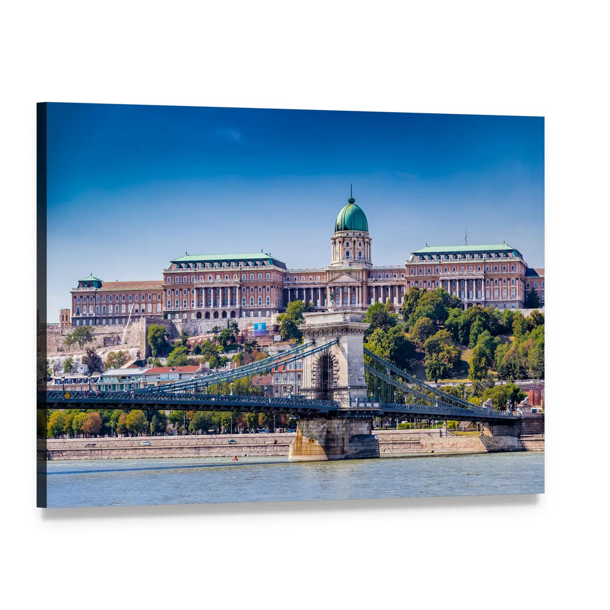 Buda Castle and Chain Bridge Canvas Wall Art, single panel gallery wrapped canvas, angled product view