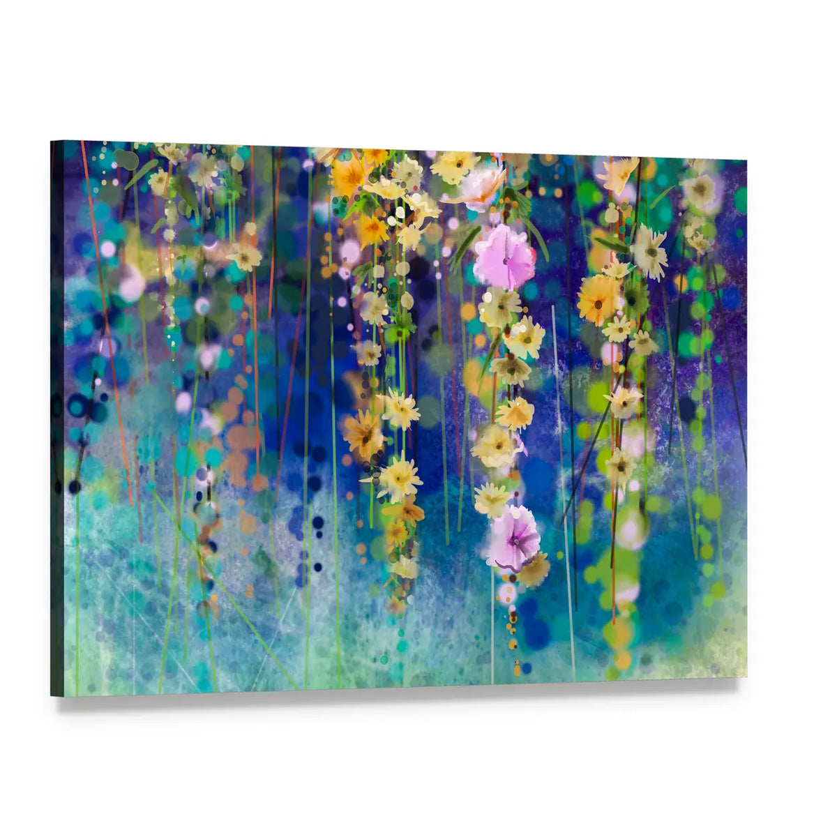Spring Floral Field Abstract Canvas Wall Art, single panel gallery wrapped canvas, angled product view