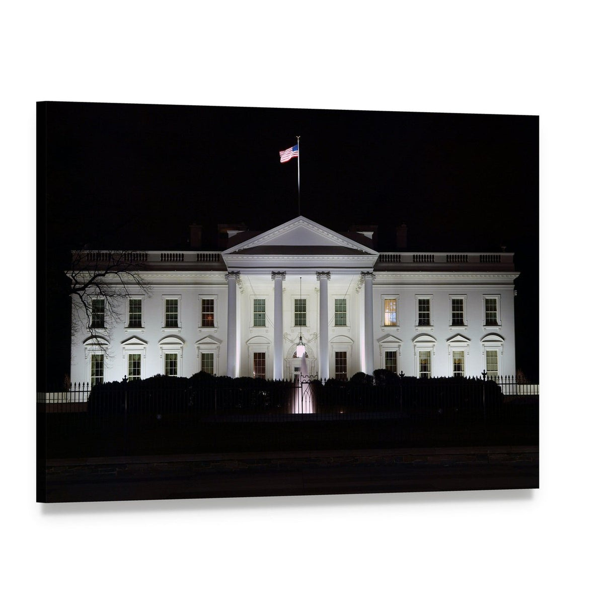 White House at Night Canvas Wall Art, single panel gallery wrapped canvas, angled product view