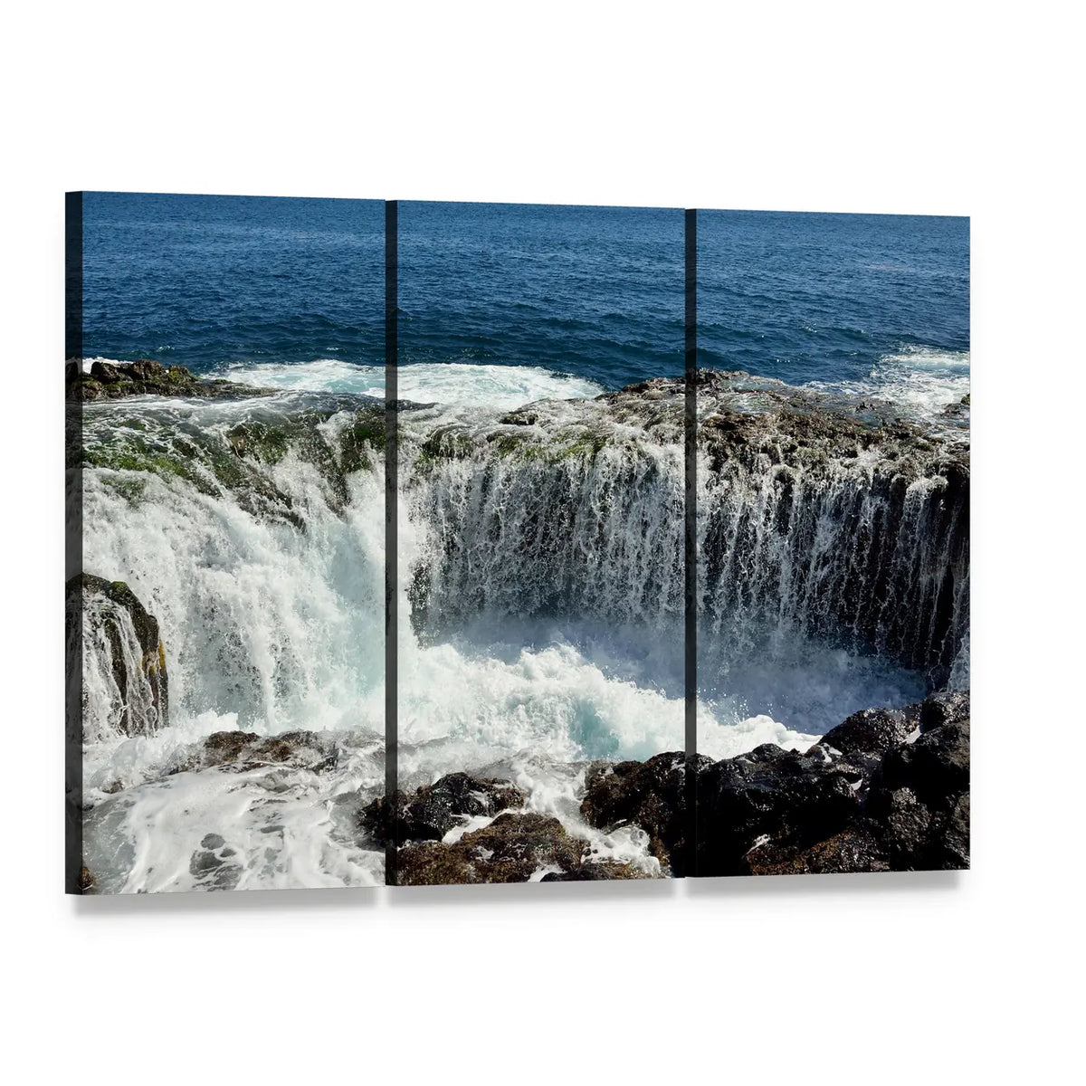 Spontaneous Waterfall in Canary Islands Canvas Wall Art, 3 panel 3 Horizontal layout gallery wrapped canvas set, angled product view