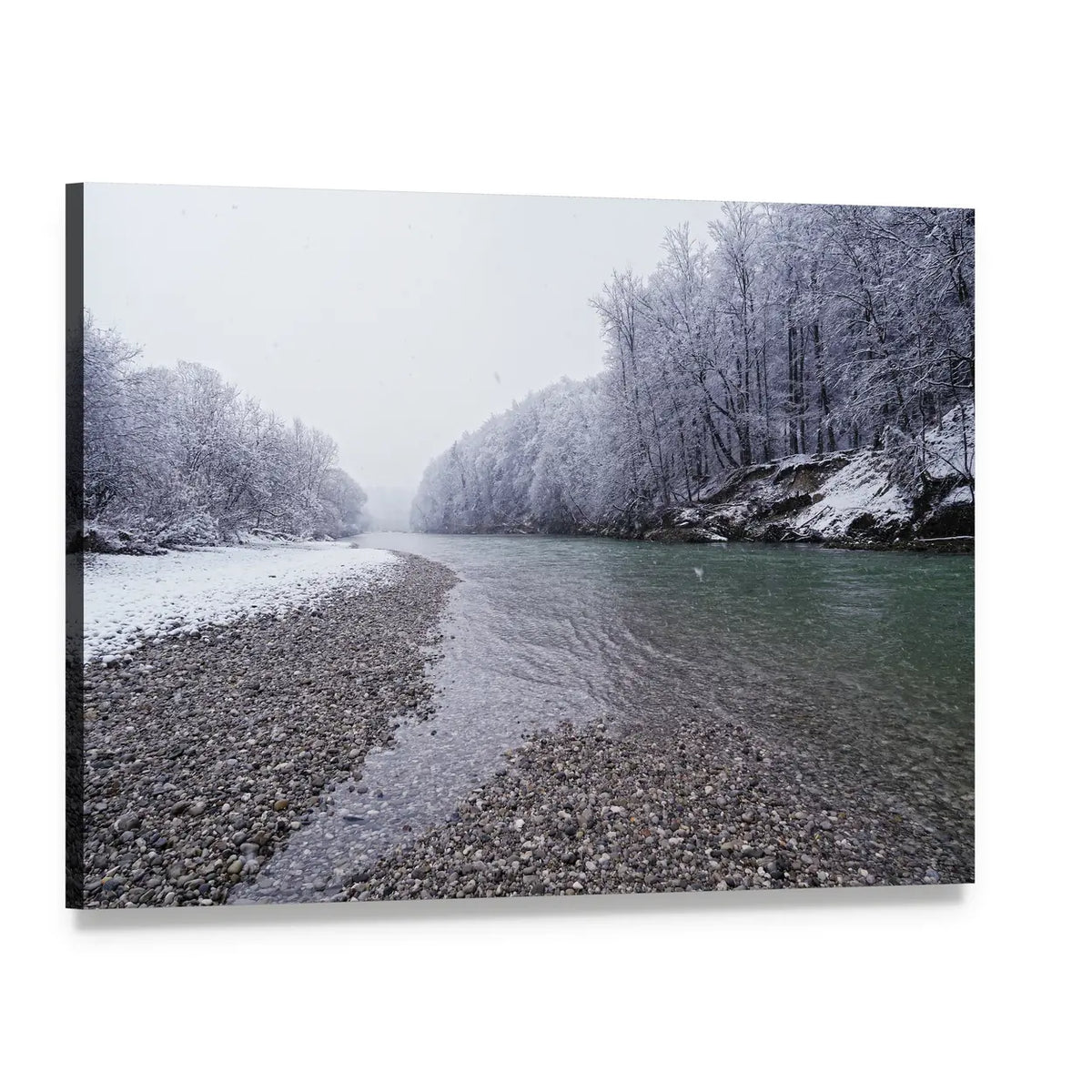 Isar River in Winter Canvas Wall Art, single panel gallery wrapped canvas, angled product view