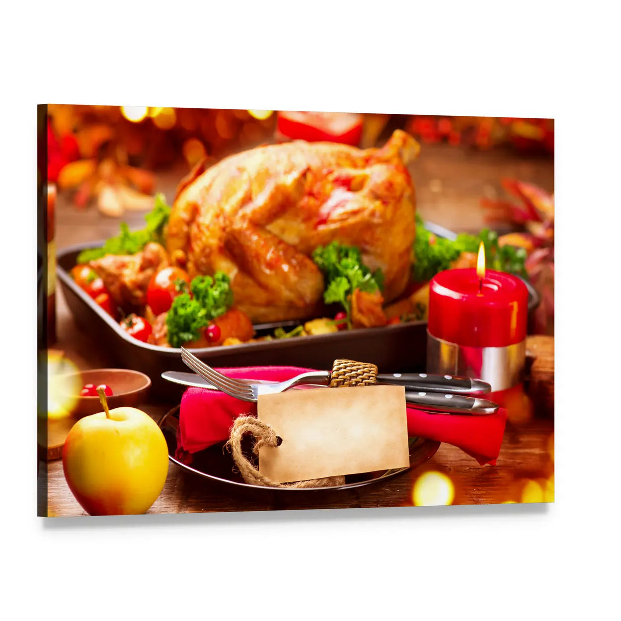 Thanksgiving Dinner Table Canvas Wall Art, single panel gallery wrapped canvas, angled product view