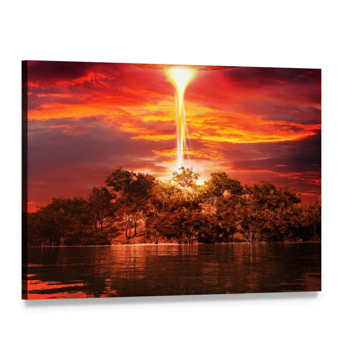 Ufo Over Island at Sunset Canvas Wall Art, single panel gallery wrapped canvas, angled product view
