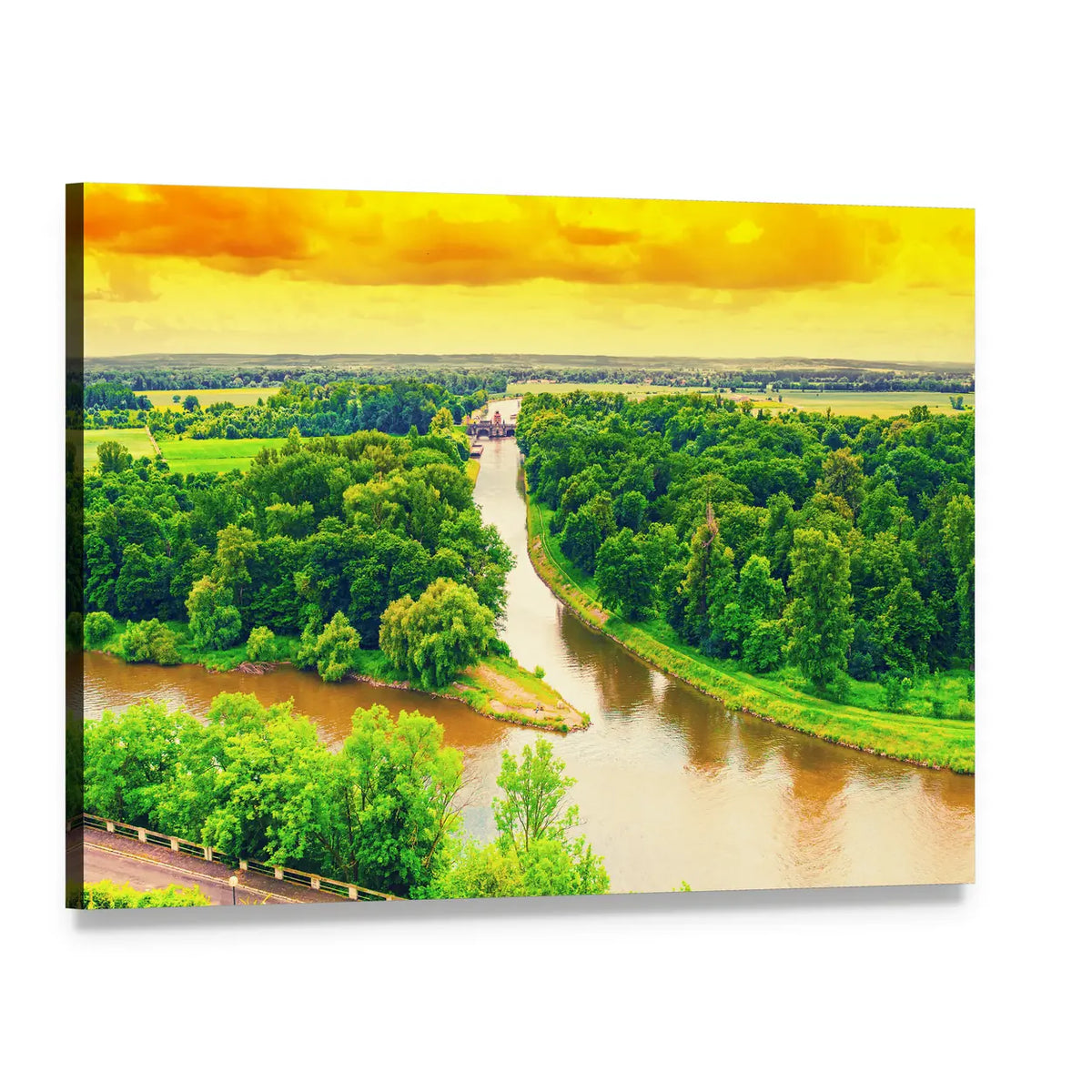 Converging Rivers at Summer Bend Canvas Wall Art, single panel gallery wrapped canvas, angled product view