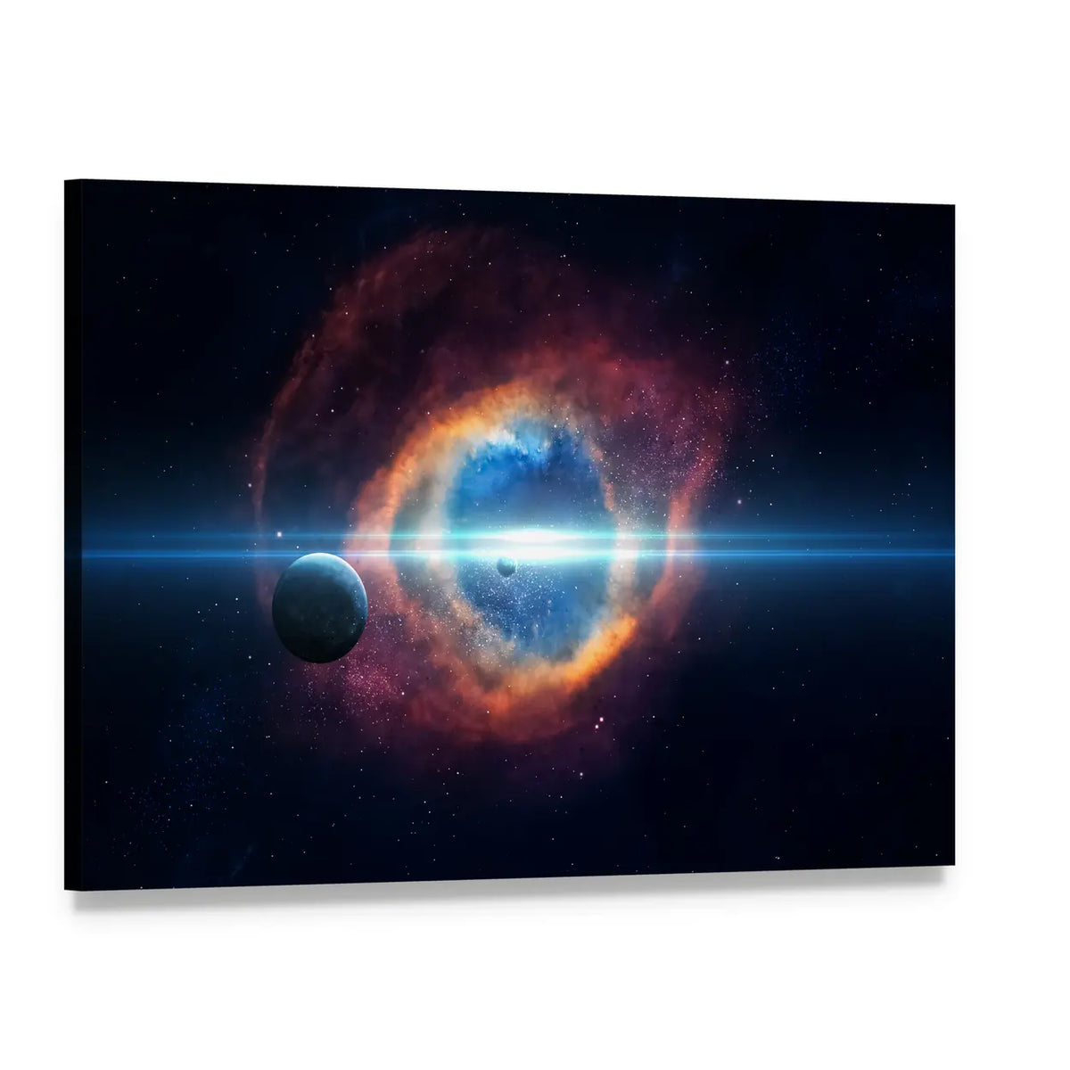 Glowing Nebula with Planet Canvas Wall Art, single panel gallery wrapped canvas, angled product view