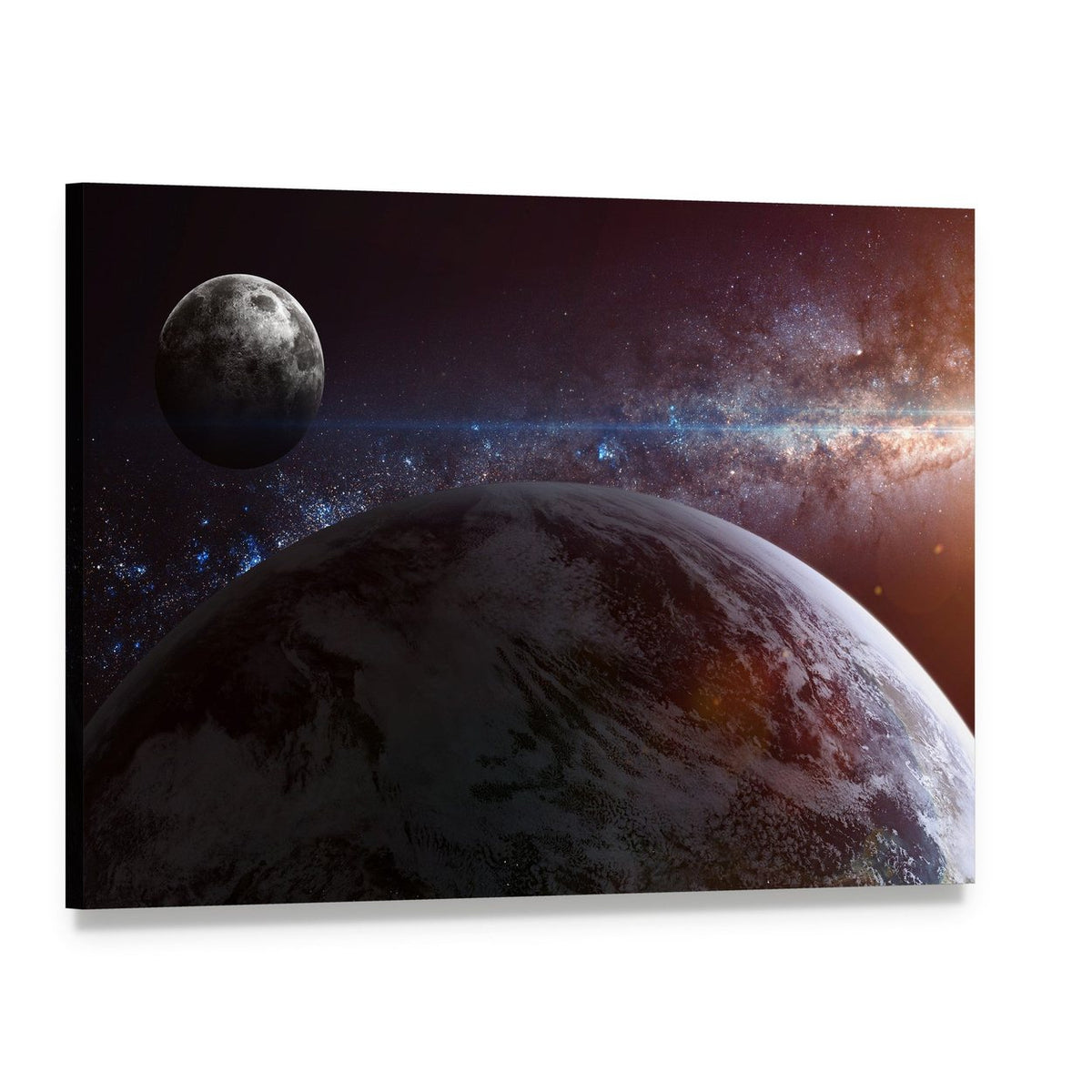 Earth Moon Stars Canvas Wall Art, single panel gallery wrapped canvas, angled product view