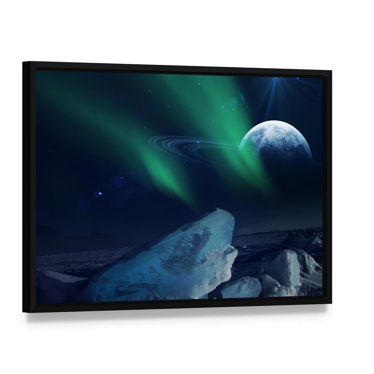 View of Neptune from Triton Canvas Wall Art, framed canvas in a black floater frame, angled product view