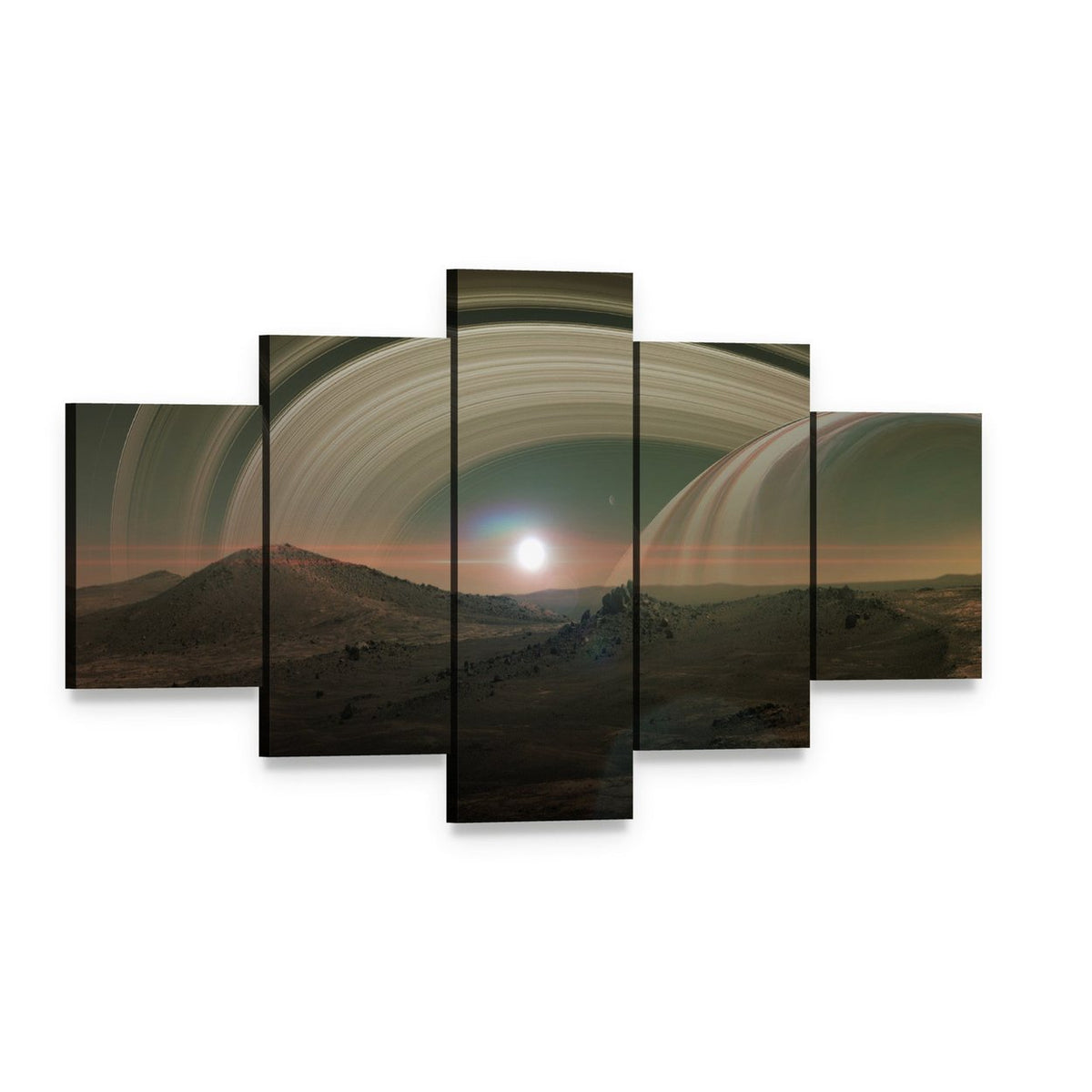 View of Saturn from Titan Canvas Wall Art, 5 panel 5 Star layout gallery wrapped canvas set, angled product view