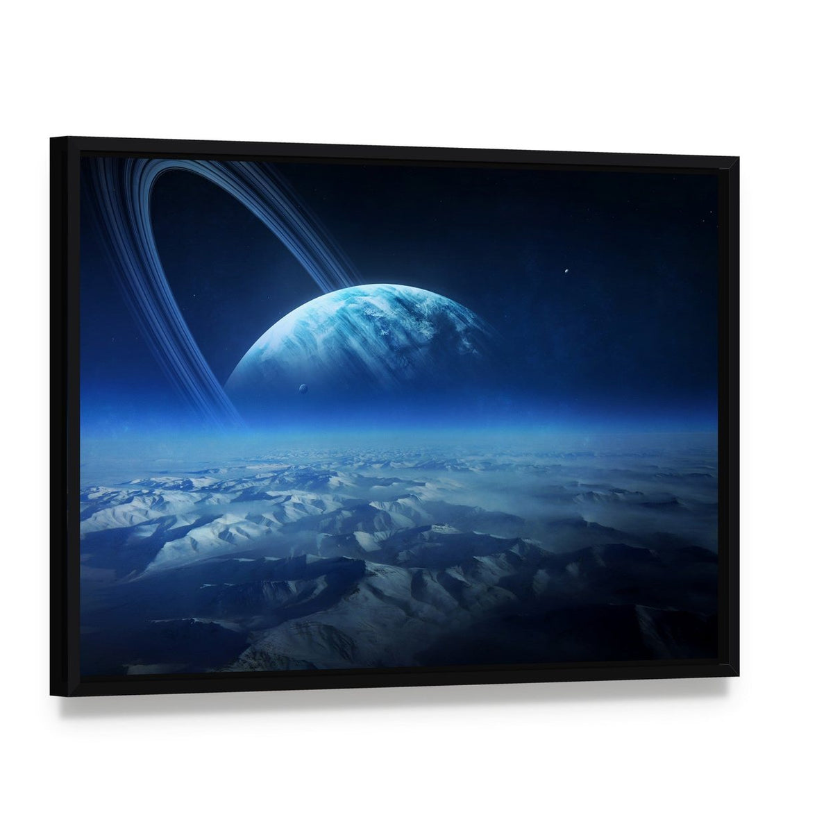 View of Uranus from Titania Canvas Wall Art, framed canvas in a black floater frame, angled product view