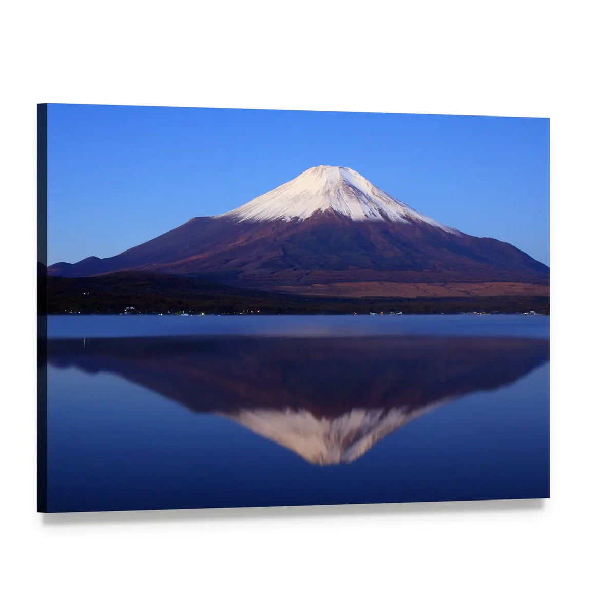 Mount Fuji Reflected in Lake Canvas Wall Art, single panel gallery wrapped canvas, angled product view
